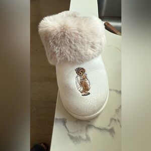 Polo by Ralph Lauren White Faux Fur Bear Slipper